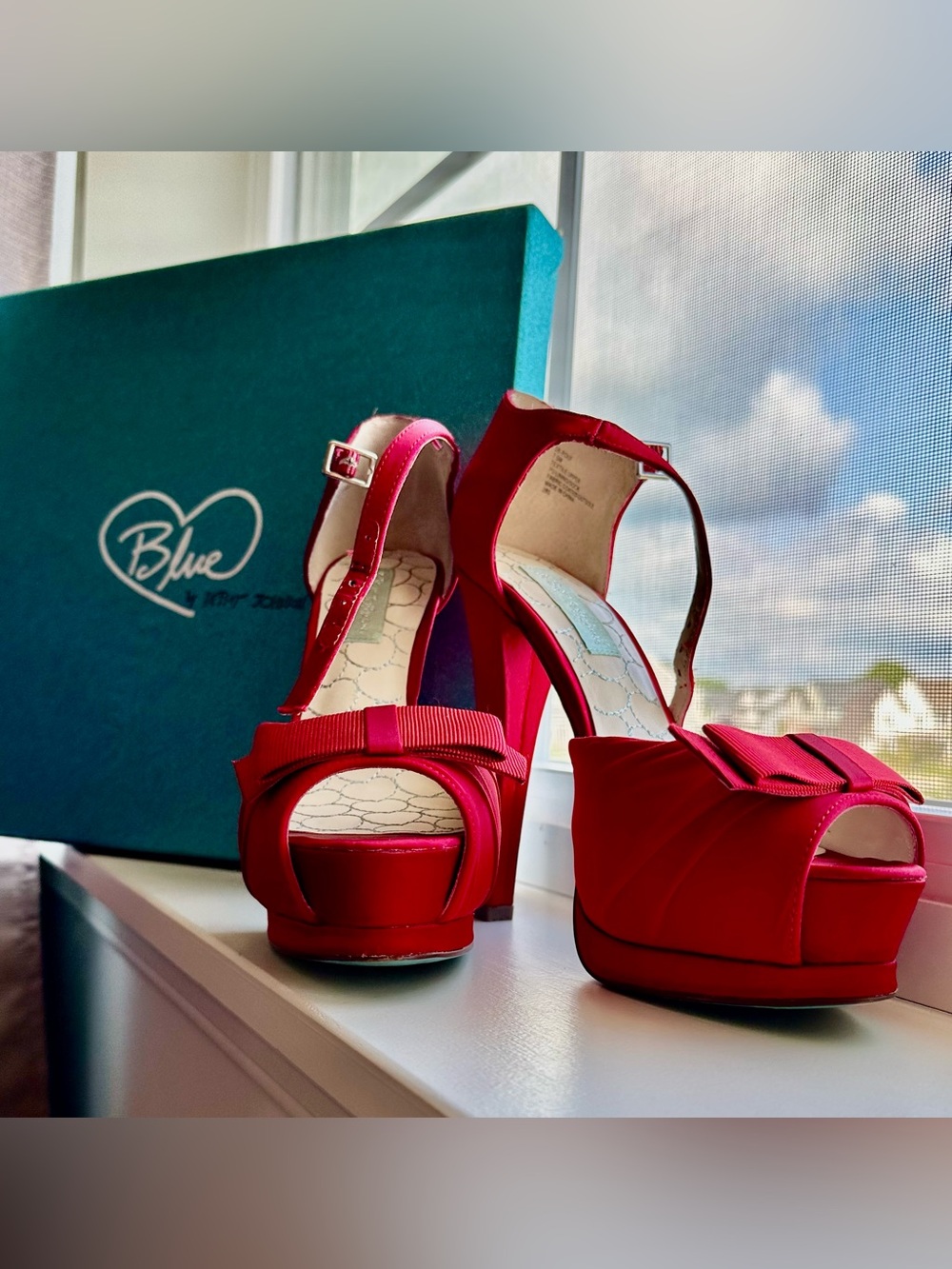 Blue by Betsey Johnson Red Platform Peep-Toe Heels with Ankle Strap